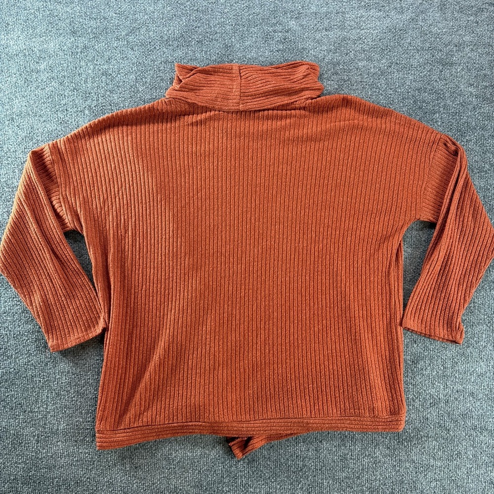 Retrology Womens 1X Rust Orange Ribbed Cowl Neck Asymmetrical Button Top Cottage - Picture 6 of 6
